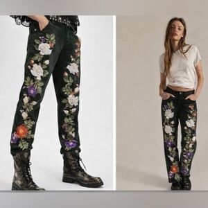 Shabby chic Floral Embroidered Pants